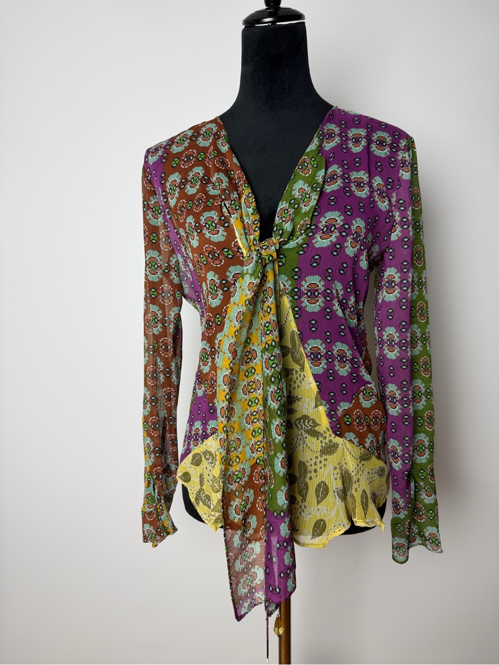 Zara Multi-Color Floral Tie-Front Blouse Size: S